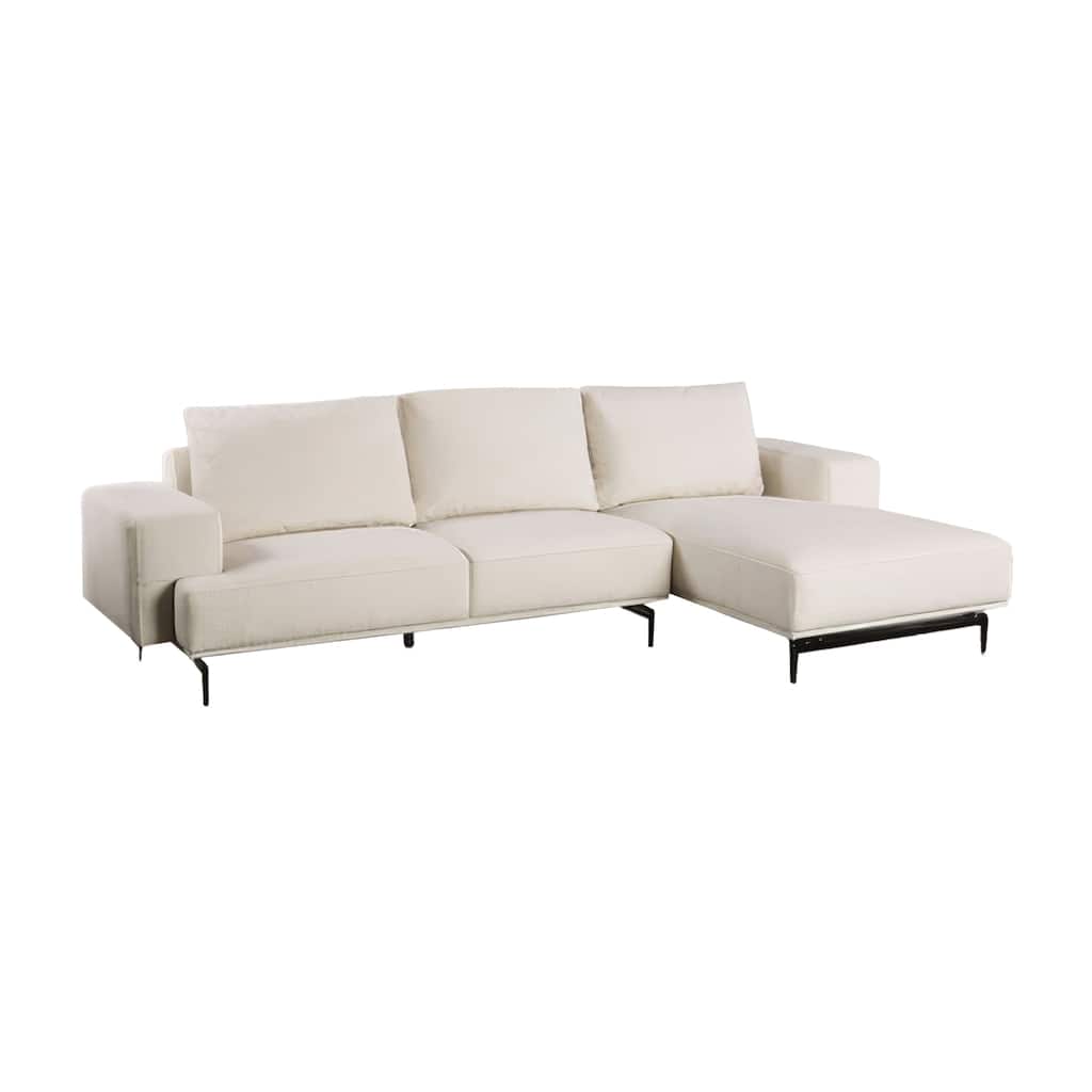 Aera Sectional Sofa w Right Chaise, White Wool, Black Metal, 119 Inch