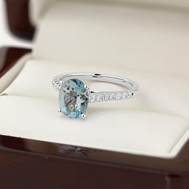 Auriya 9/10ct Fancy Oval Aquamarine and Diamond Engagement Ring 1/4ctw 14k Gold