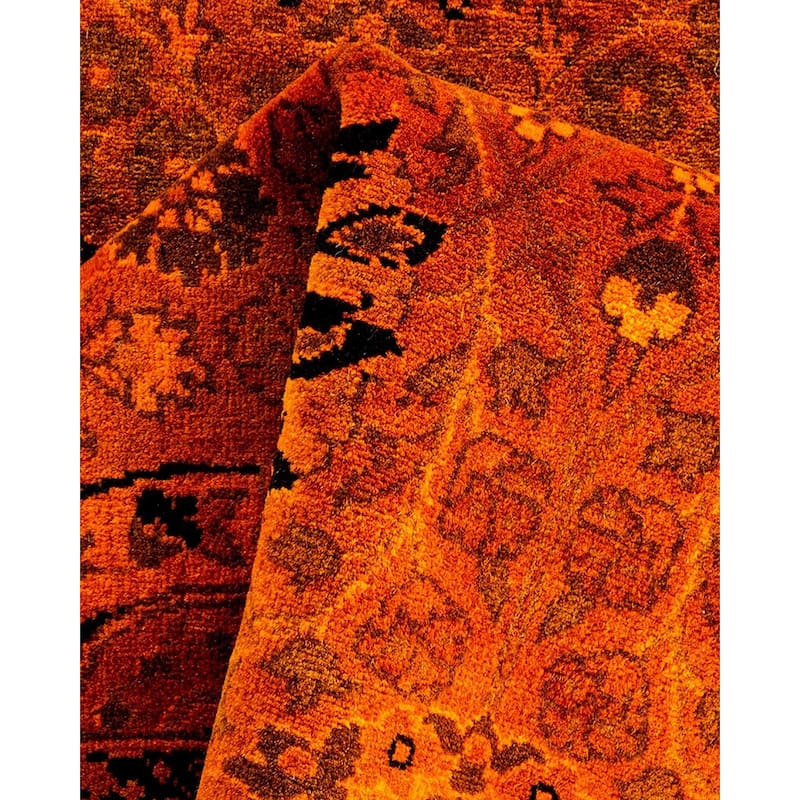 Overton Hand Knotted Wool Vintage Inspired Modern Contemporary Overdyed Orange Runner Rug - 3' 2" x 13' 2"