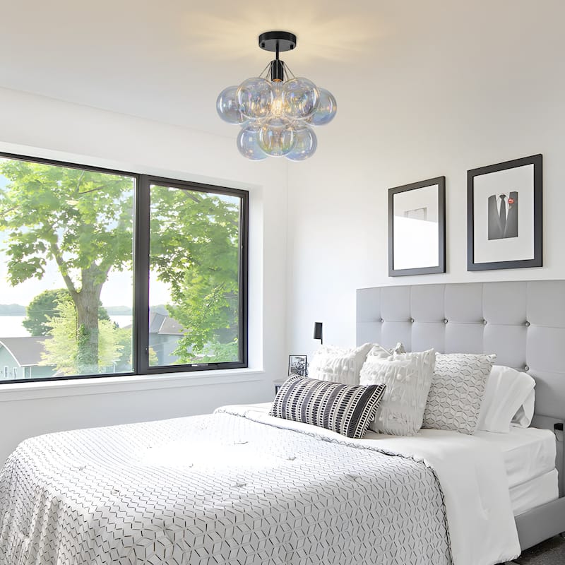 Starsky 1-Light 14in. Contemporary Glass Bubble Semi Flush Mount