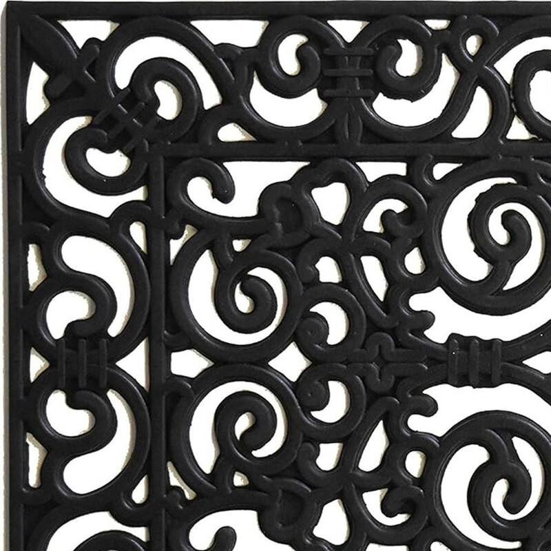 HomeRoots 24" X 36" Black Scrollwork Outdoor Rubber Door Mat - 24' X '36