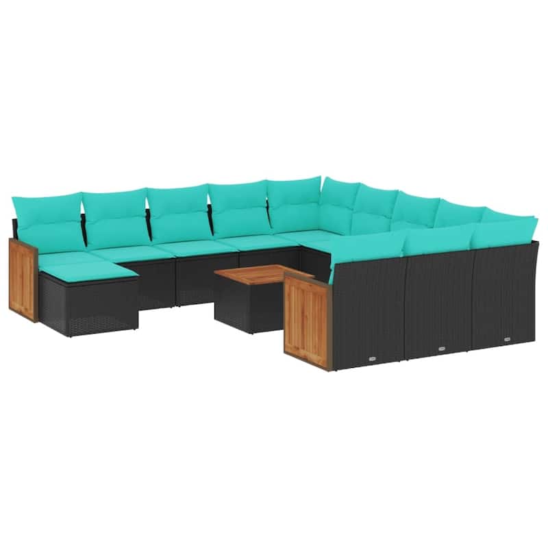 vidaXL 12 Piece Patio Sofa Set with Cushions Black Poly Rattan