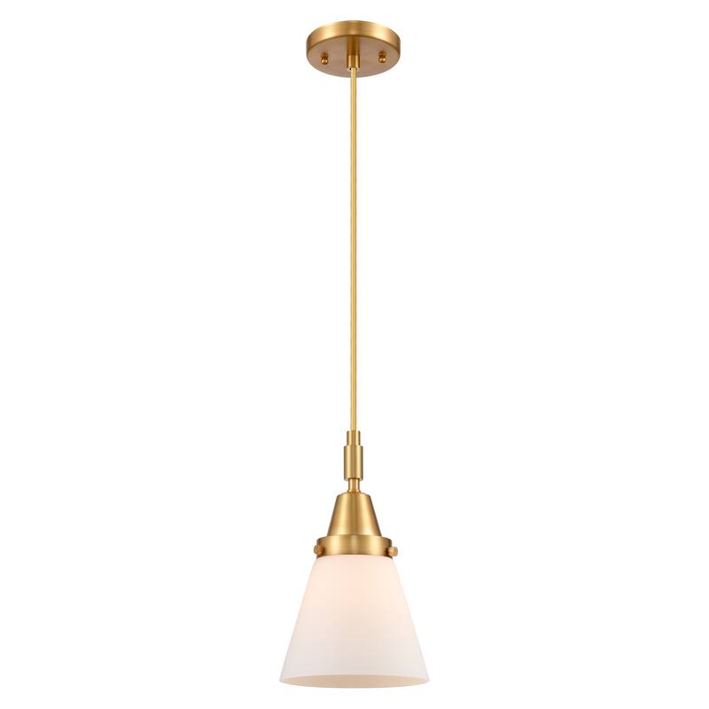 Innovations Lighting Downtown Urban - Caden Cone - 1 Light 6" Cord Hung Mini Pendant - Satin Gold/Matte White Shade