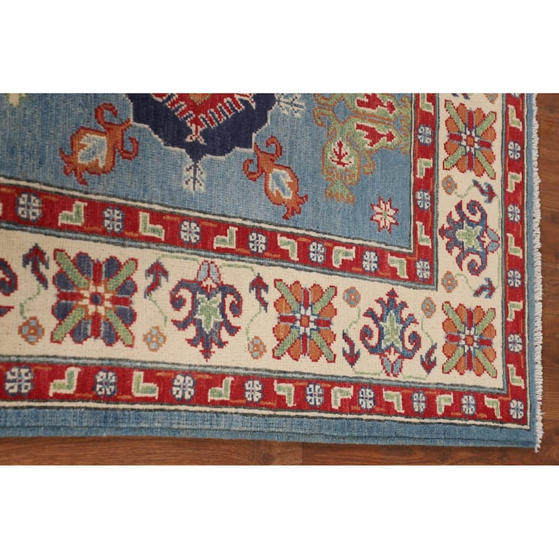 Traditional Kazak Oriental Area Rug Handmade Blue Wool Carpet - 4'11" x 6'9"
