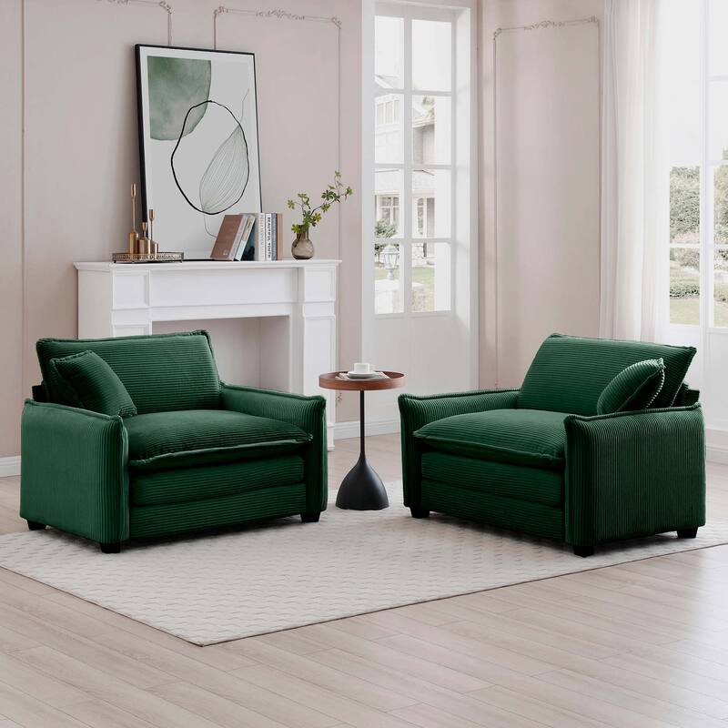 Ergonomic Corduroy Single Deep Seat Sofa Chair, (Set of 2)
