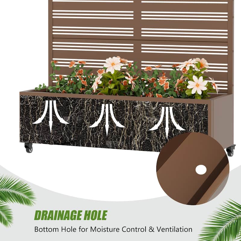 Outdoor Metal Galvanized Privacy Screen Planter Box with Trellis Lockable Wheels
