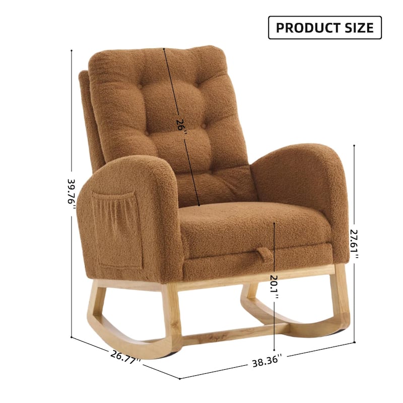 Upholstered Rocking Chair with Footrest & Thick Cushioned, Accent Chair Lounge Chair with Side Storage Pocket