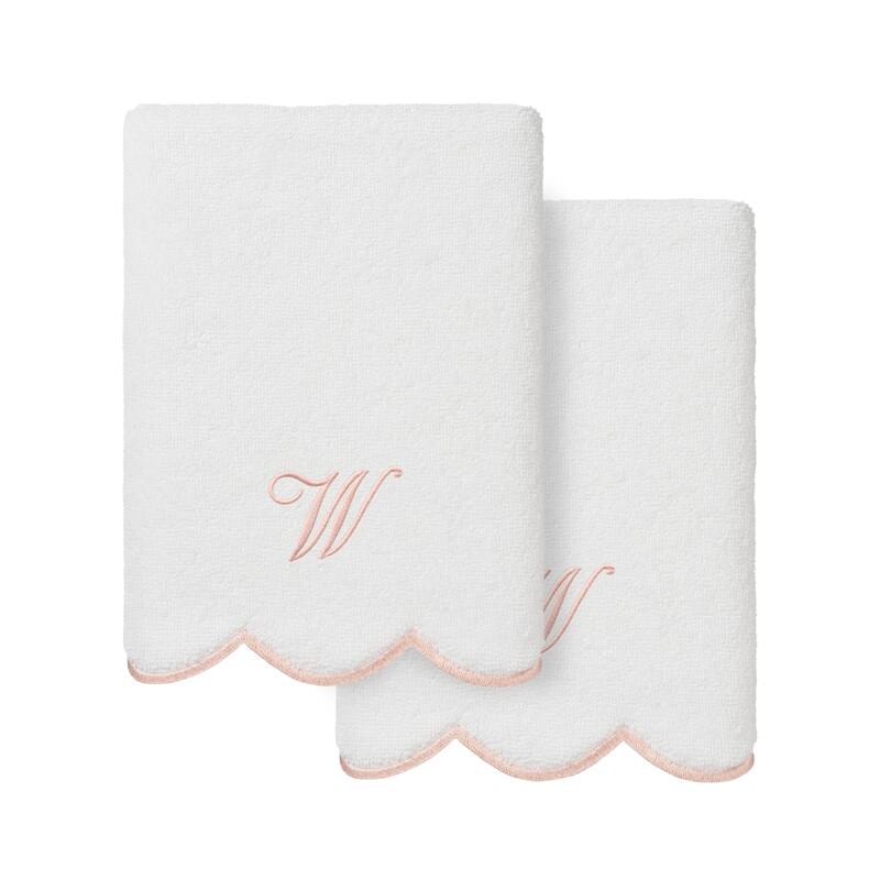 Authentic Hotel and Spa 100% Turkish Cotton Pink ADORNIA Scallop Personalized 2 Piece Hand Towel Set - 2 Hand Towels - W