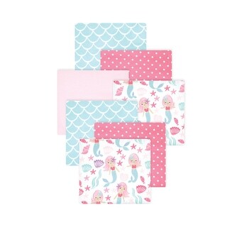 Little Treasure Hudson Baby Girls Cotton Poly Flannel Receiving Blankets Multipack, Pink Mermaid, 30x30 inches