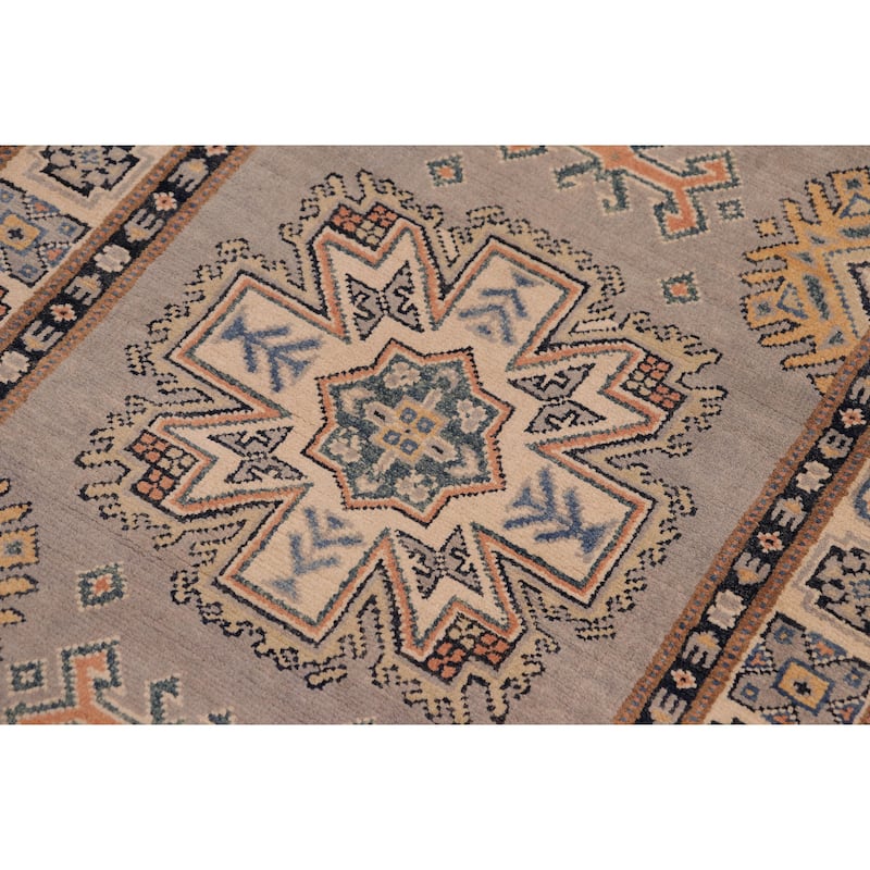 Southwestern Kazak Haley Gray/Beige Wool Runner - 2'10'' x 9'6''