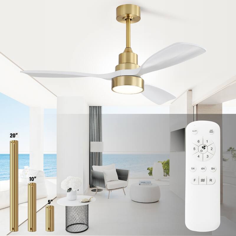 48" and 52" Integrated LED Ceiling Fan with Light and Remote, Reversible DC Motor - 48 Inch - Gold with White