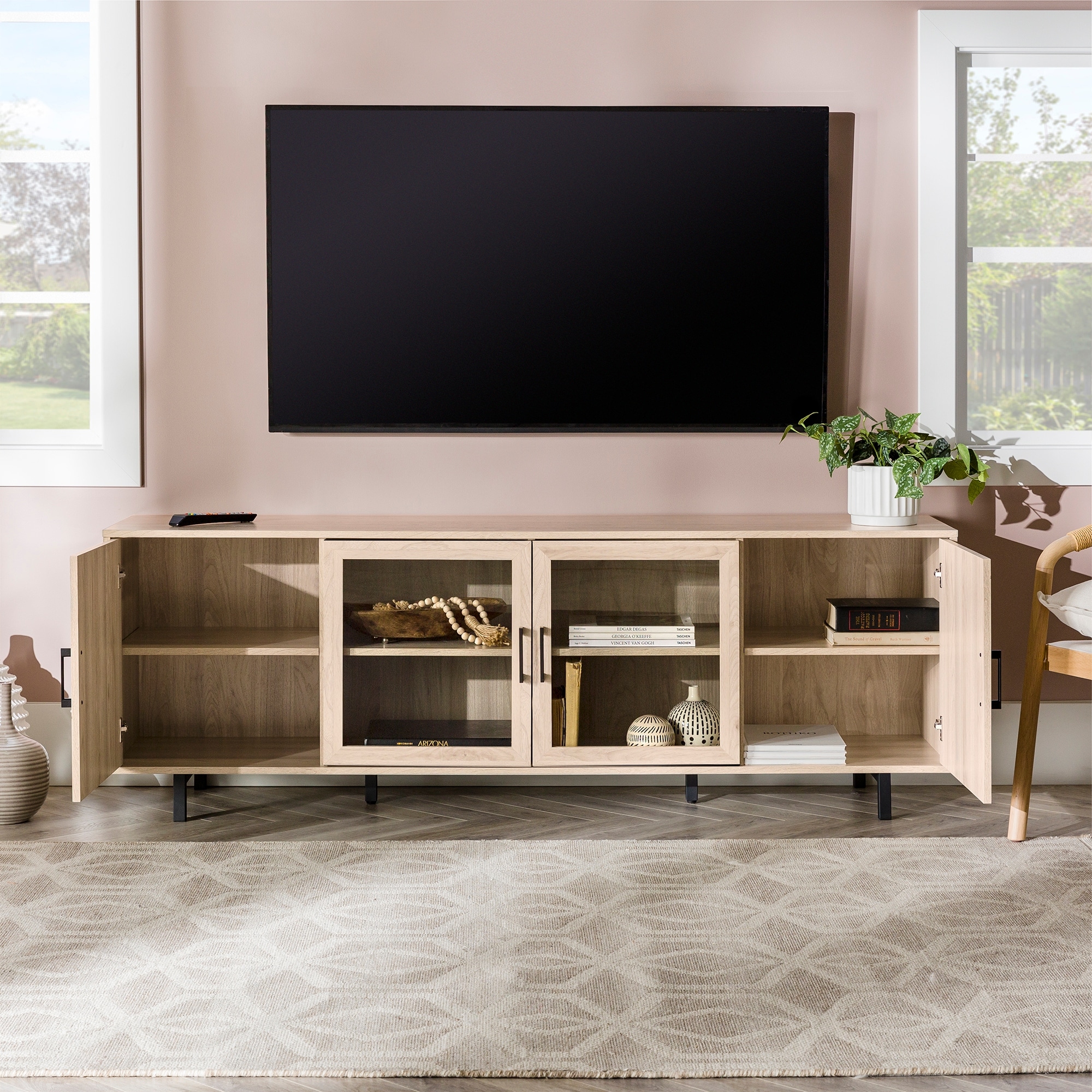 Walker Edison 70-Inch 4-Door Herringbone TV Stand - Overstock