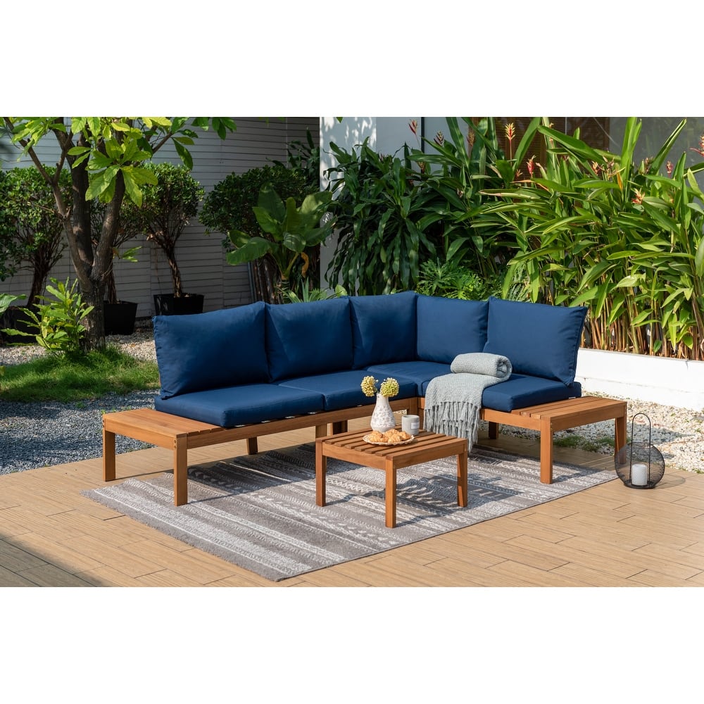 Amazonia Teak Finish George Patio Rope and Wood Sectional Set