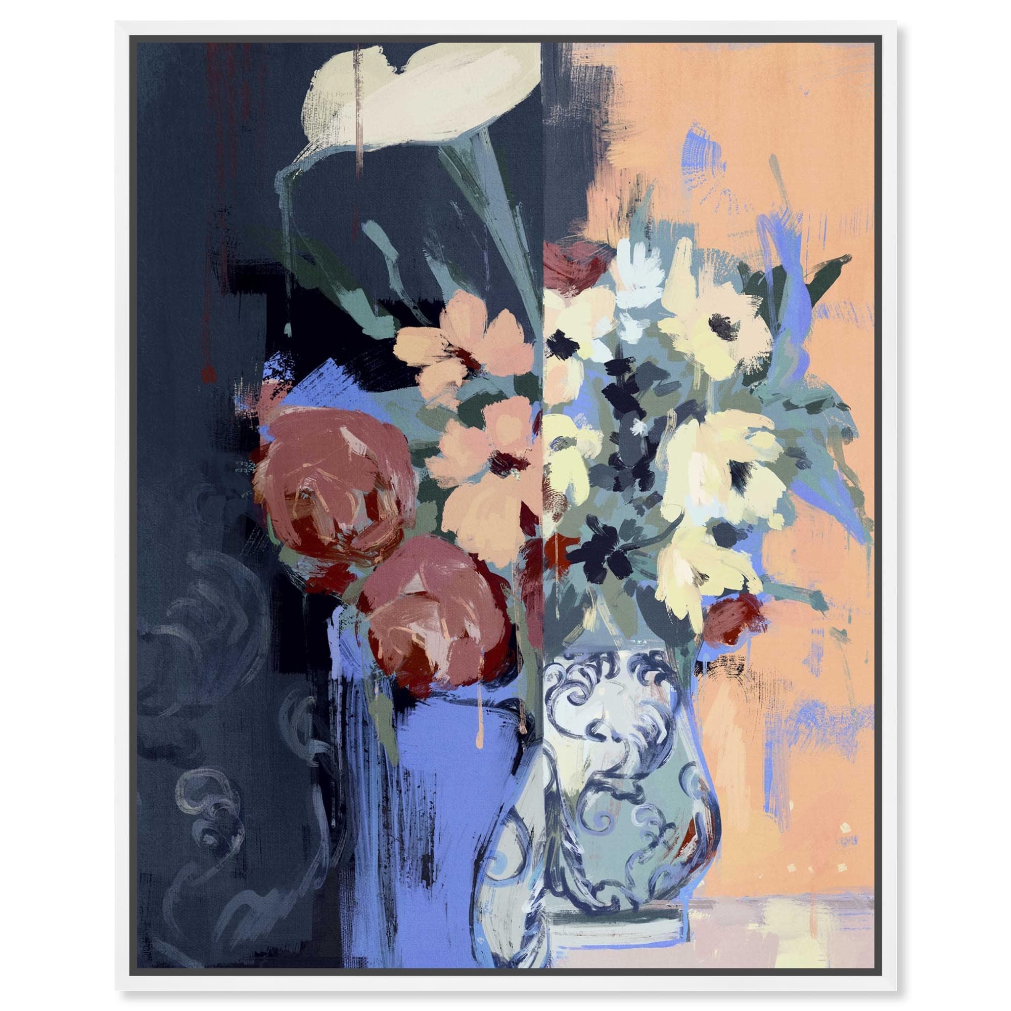 Fading Arrangement Floral Decor Framed Canvas Print by Notoriart