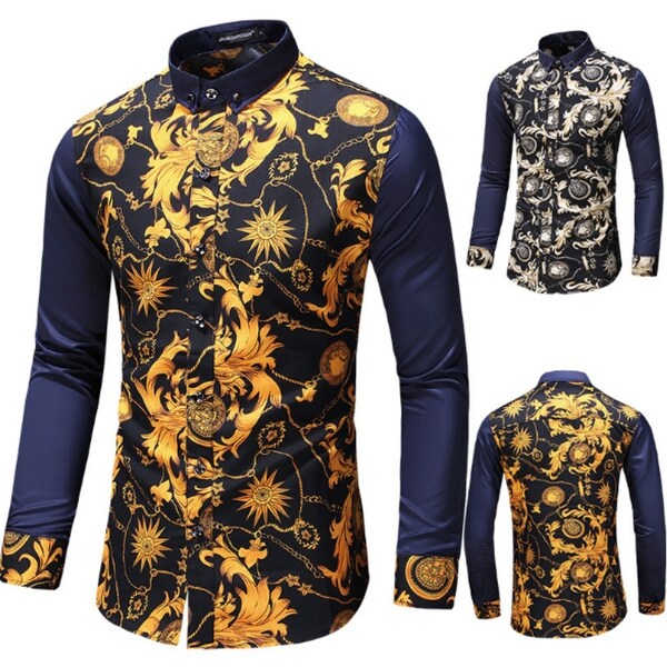 Mens floral long sleeve dress shirts