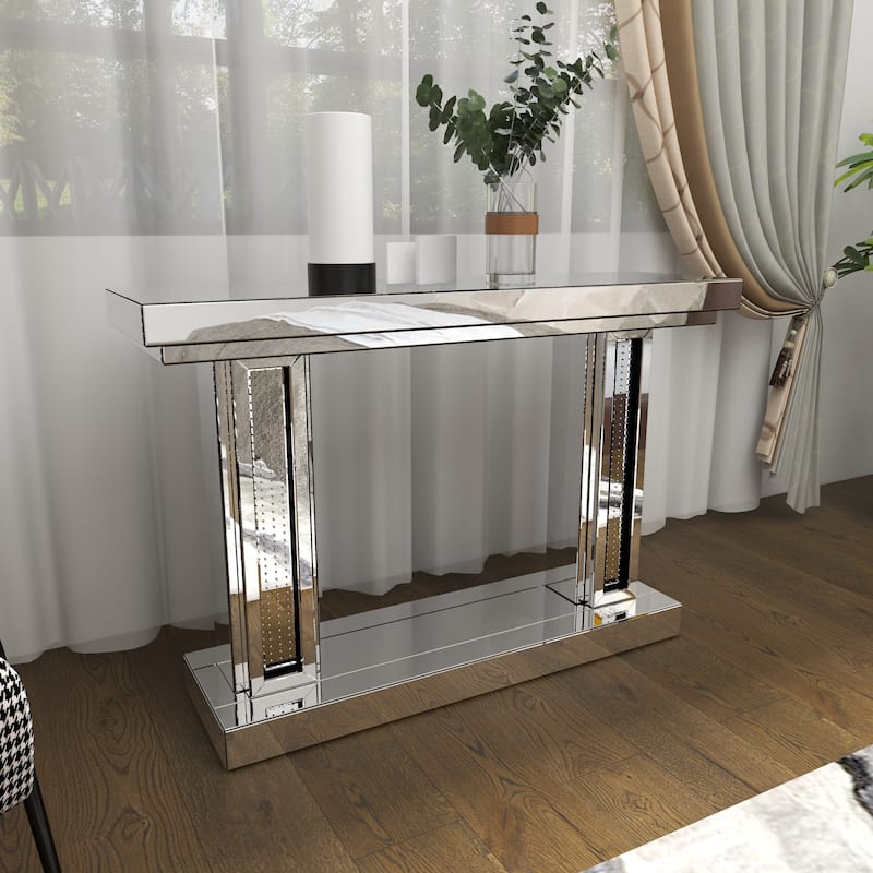 Wooden Mirrored Console Table - Silver - Roche River Decor