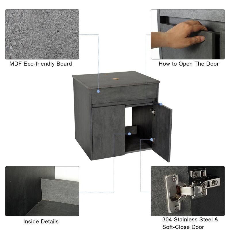 24" Wall Mounted Bathroom Vanity Set W/ Tempered Glass/ Ceramics Sink Combo