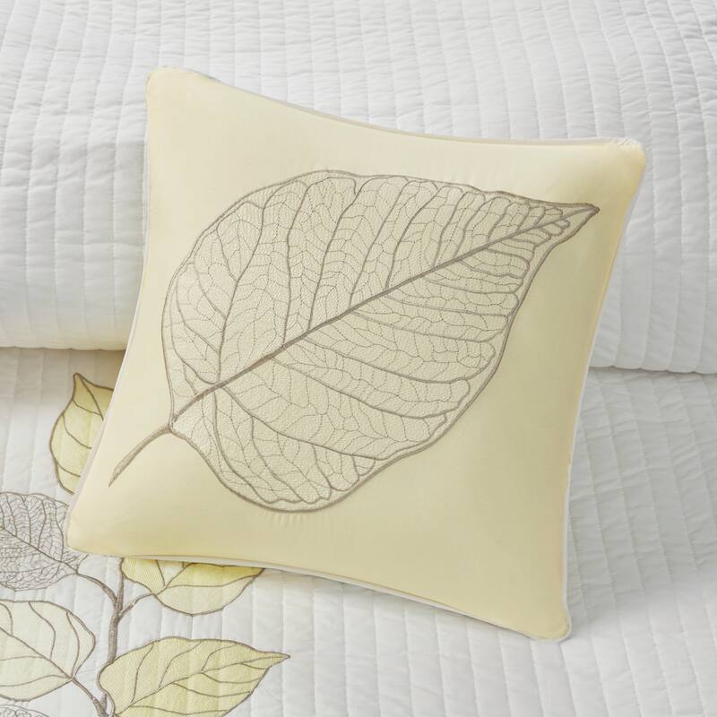 GDF Studio - Leaf Embroidered Reversible Quilt Set with Decorative Pillows