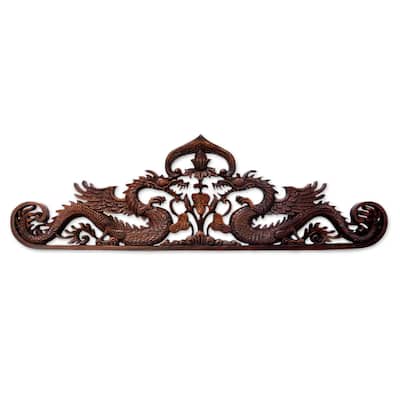 Handmade Guardian Dragons Wood wall sculpture (Indonesia)