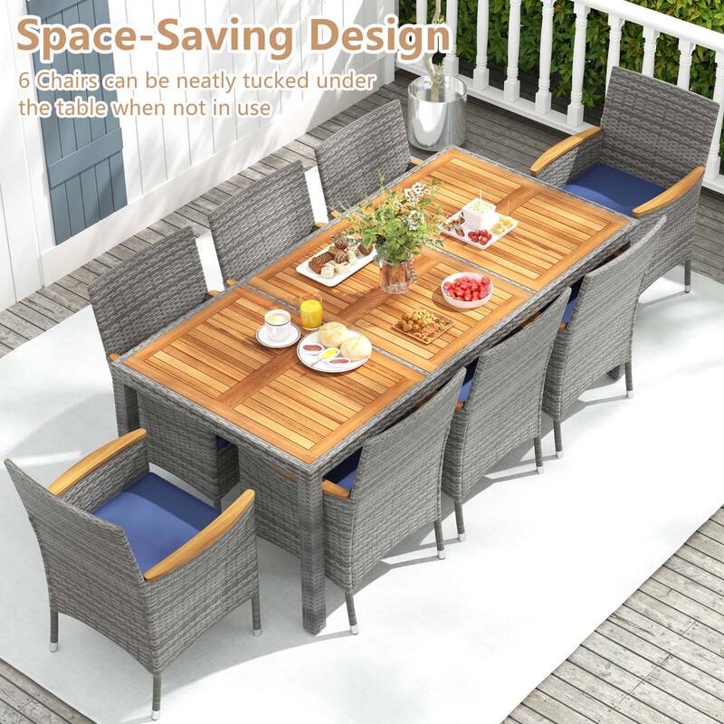 Costway 9 PCS Patio Dining Set for 8 Table and PE Rattan Chairs with