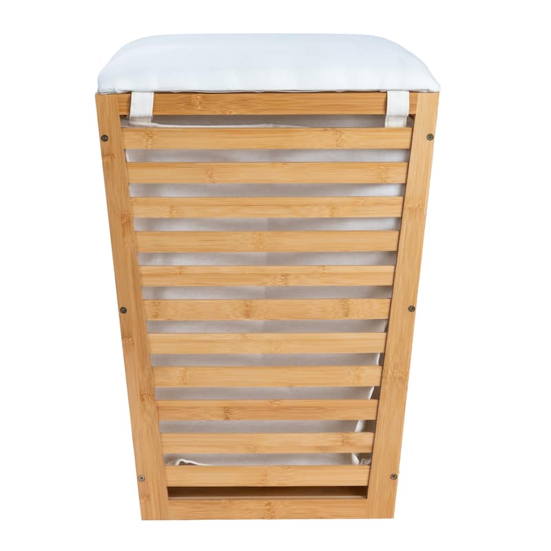 Household Essentials Slatted Bamboo Hamper with Cushioned Lid and Removable Bag - 16.1"L x 16.1"W x 22.3"H