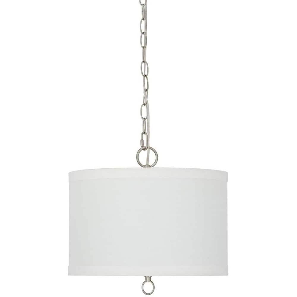 14"W 1 Light Pendant Brushed Nickel Finish with White Linen Shade