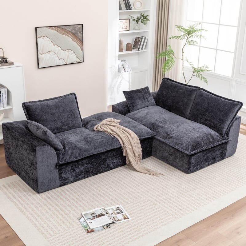 103.15" Modern Chenille Boneless Sectional Sofa with Chaise