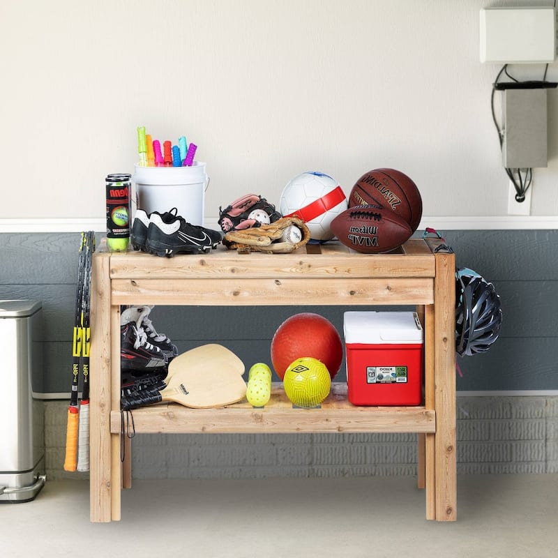 Cedar Wood 2-Tier Multipurpose Shelving Unit with Adjustable Shelf for Home and Workshop - 44”L x 16”W x 30”H