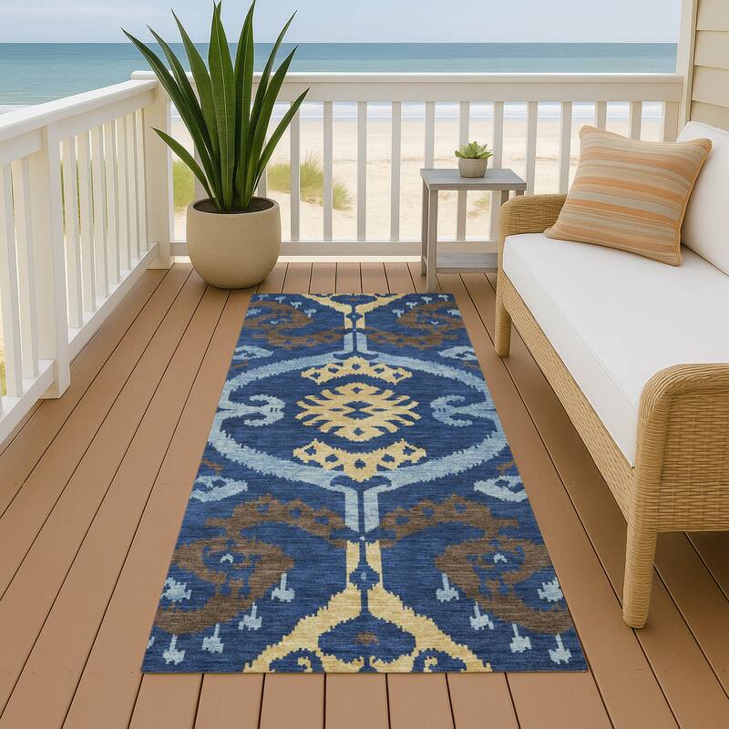 Machine Washable Indoor/ Outdoor Global Empire Chantille Rug - Navy - 2'3" x 7'6"