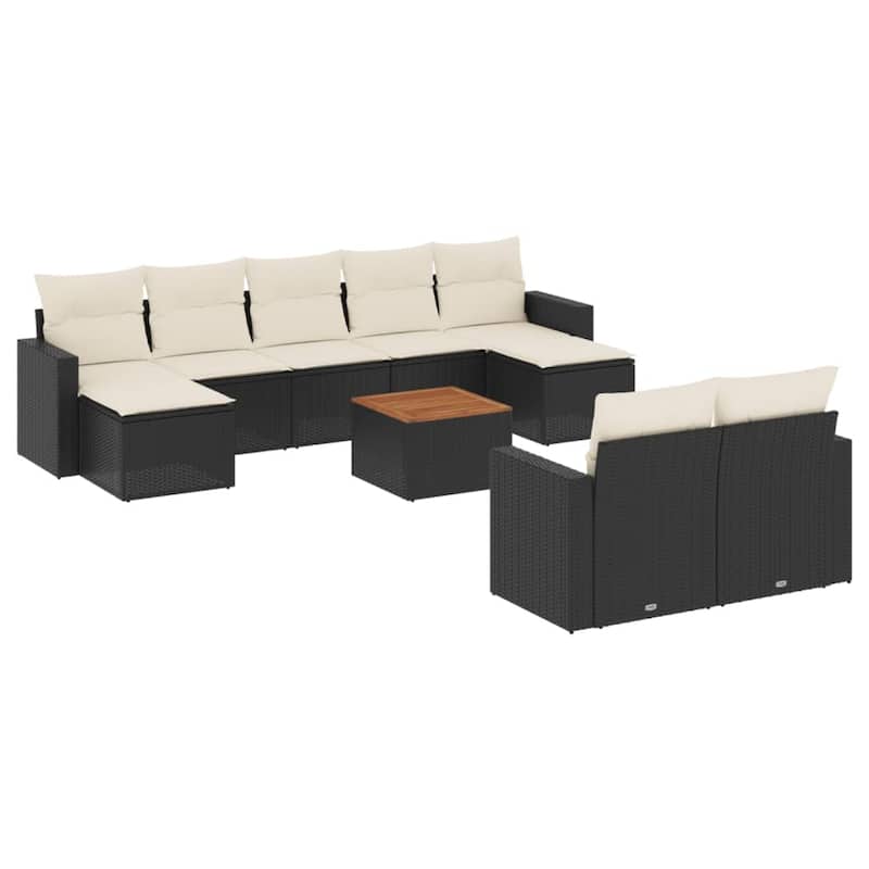 vidaXL Garden Sofa Set Black Poly Rattan Large Adjustable Armrests - 24.4 x 25.8 x 27.2