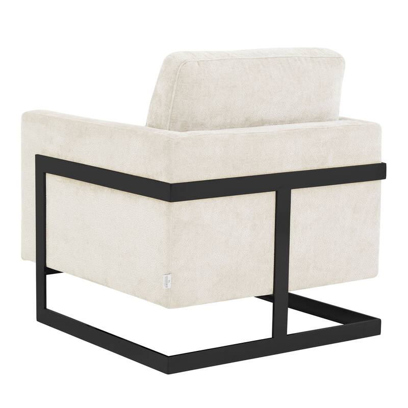 LeisureMod Lincoln Upholstered Accent Armchair with Black Steel Base