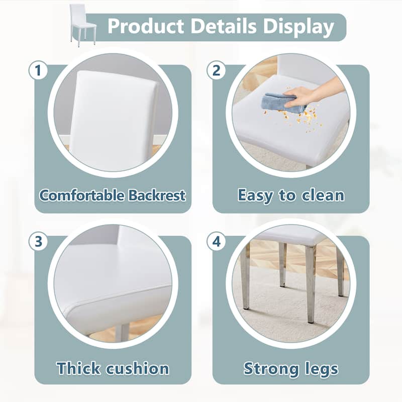 Kitchen Dining Chairs Set of 4 Upholstered Armless Side Chairs Modern PU Leather Lounge Chair with Backrest for Dining Room