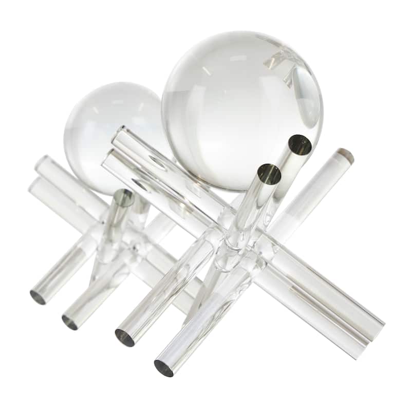 Crystal Abstract Jack Inspired Sculpture with Clear Resting Orbs - Set of 2 Clear - Roche River Decor - 7"W x 6"L x 8"H