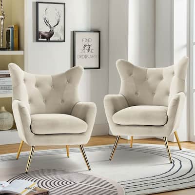 Eusebio Modern Velvet Accent Chair with Tufted Wingback for Living Room Set of 2 by HULALA HOME