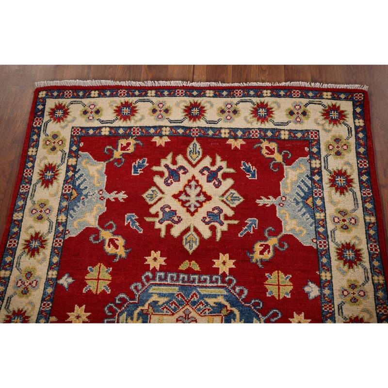 Geometric Kazak Foyer Rug Handmade Oriental Wool Carpet - 3'3" x 5'2"