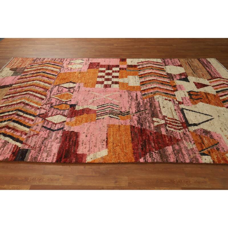 Abstract Geometric Moroccan Oriental Area Rug Handmade Wool Carpet - 6'6" x 9'9"