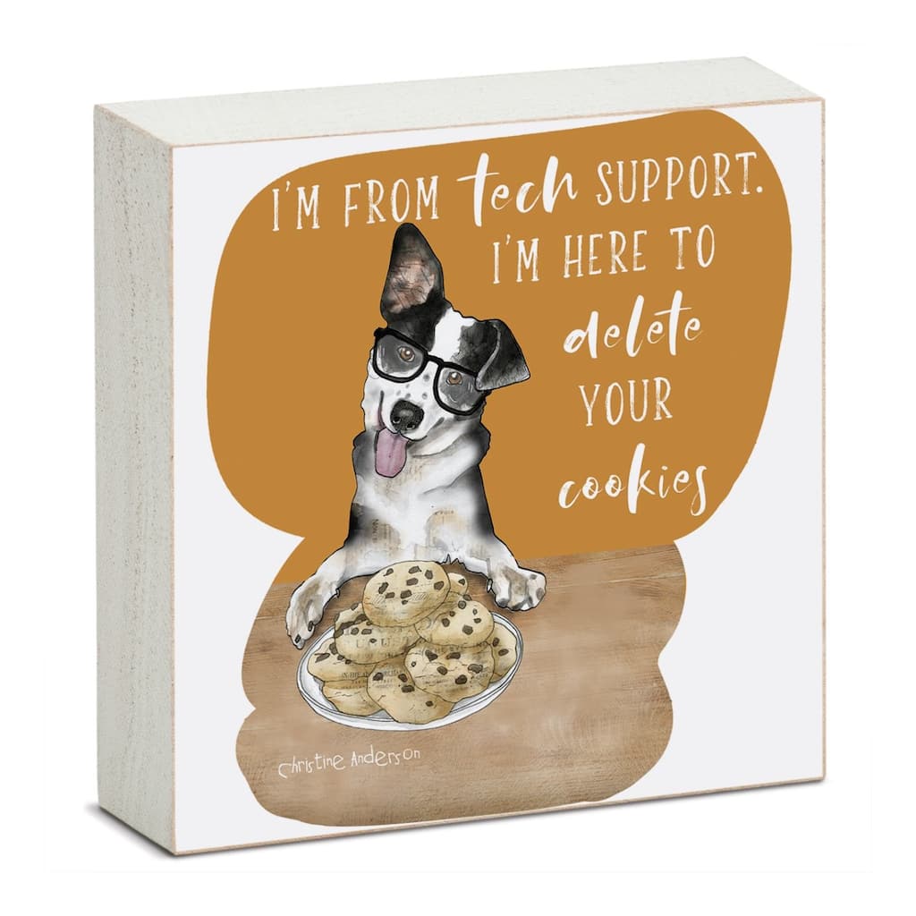 Tech Support Artistic Freestanding Solid Wood Block Sign Made in the USA 3.75” Square Decorative Accent for Home or Office