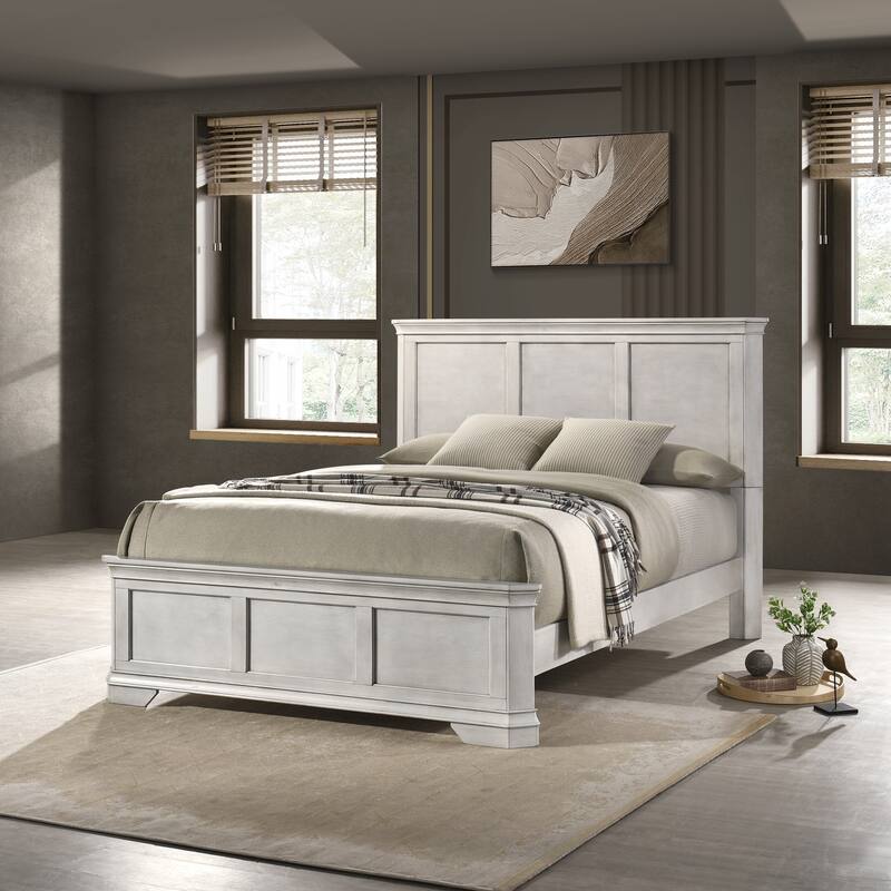 Roundhill Furniture Maderne Traditional Wood Panel Bed with Dresser, Mirror, Two Nightstands, Chest