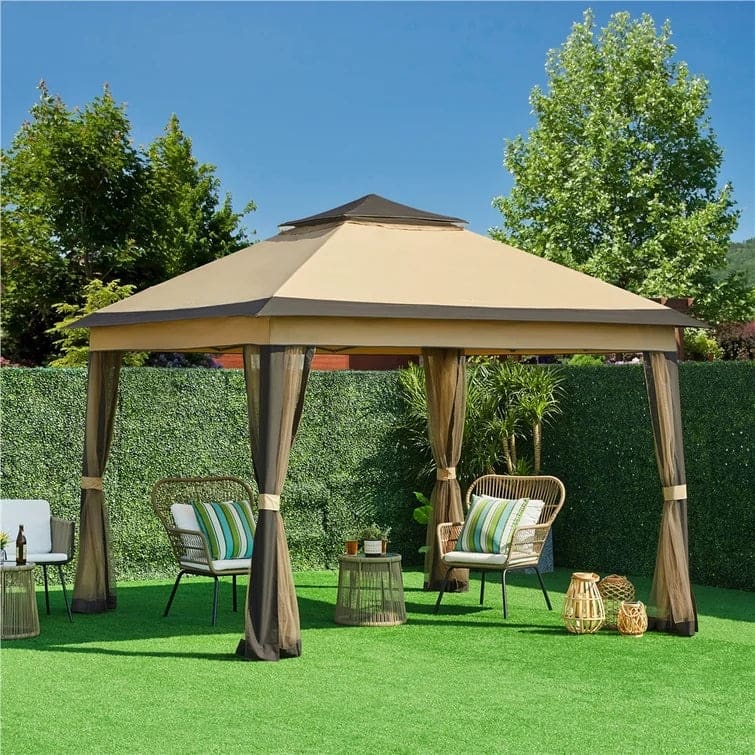 Zenova 11FT Outdoor Pop Up Canopy Double Roof Soft Patio Gazebo with Zipper Netting - 11 x 11 - Yellow