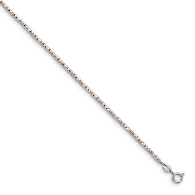Curata 925 Sterling Silver Beaded Polished Spring Ring Rose Plated Sparkle Cut Anklet With 1inch Ext. 9 Inch