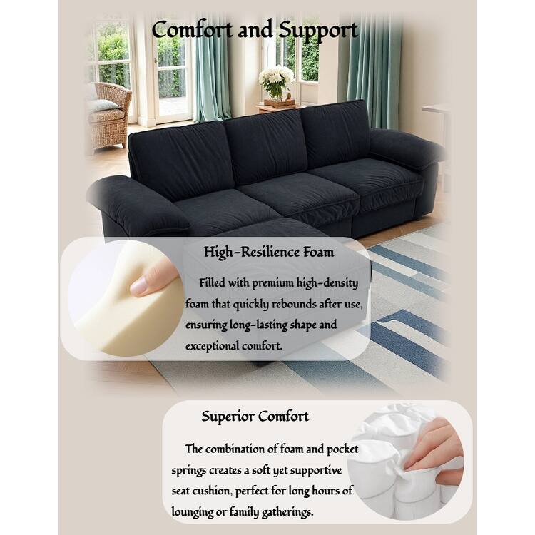 Upholstered L-Shaped Sectional Sofa Couch with Ottoman, Modern Fabric Deep Seat Sofa