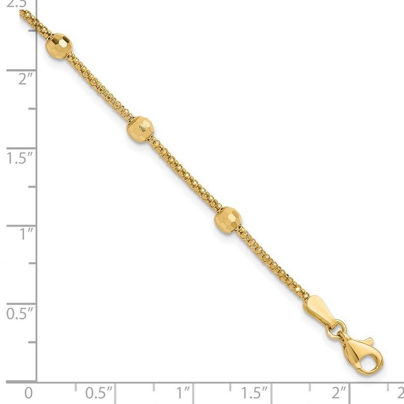 Curata 3.5mm 14k Yellow Gold 7" 3.5mm Polished and Sparkle Cut Beads Bracelet