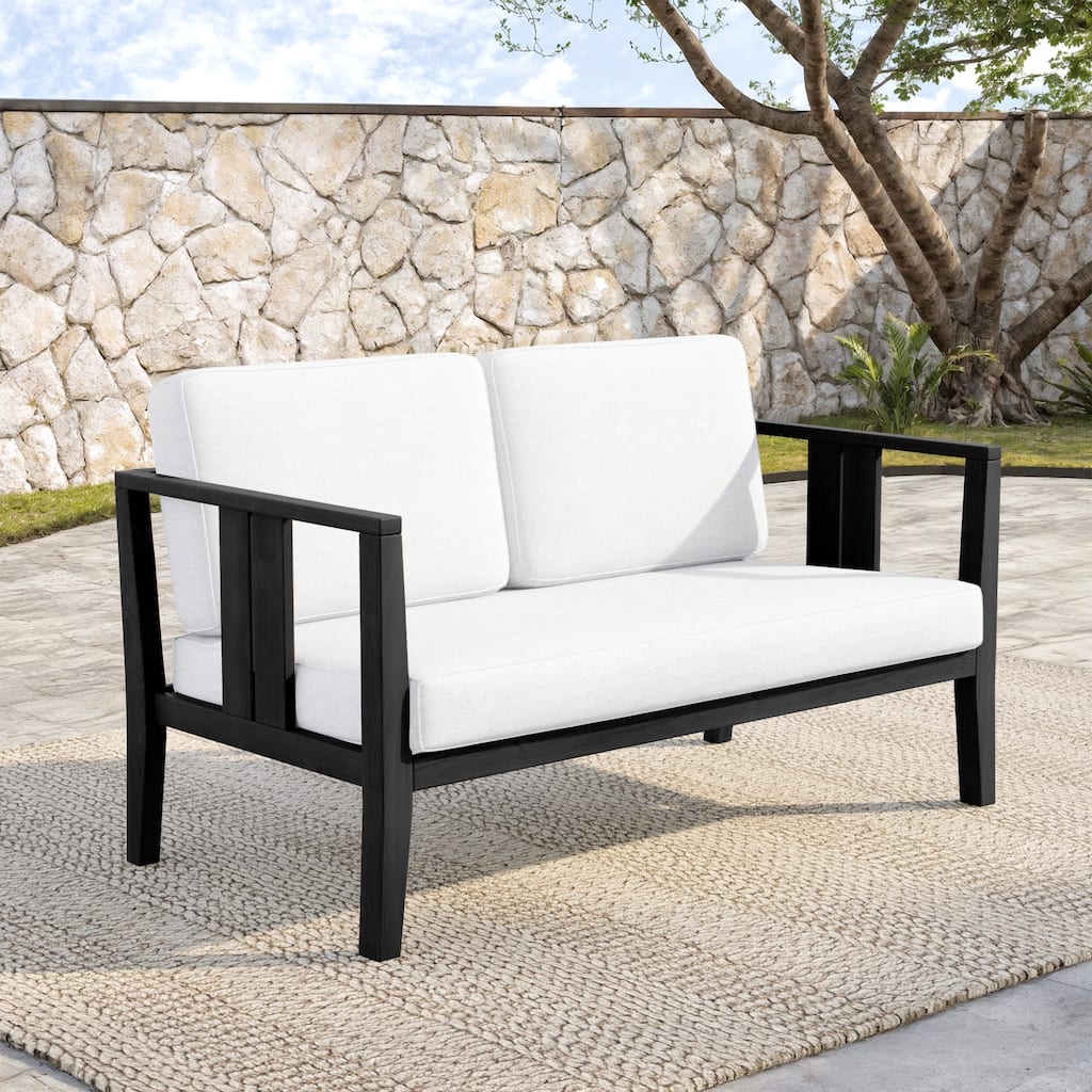 Outdoor Patio Wood Loveseat with Cushion