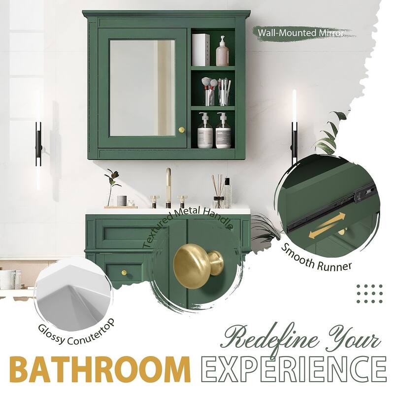 30" Modern Bathroom Vanity with Top Sink and 2 Drawers and a Tip-out Drawer