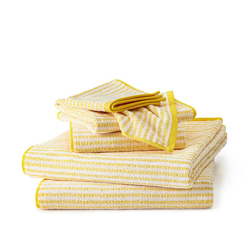 TOWN & COUNTRY PLAY 6-Piece Striped Reversible Terry Brights Set, 2 Bath, 2 Hand, 2 Wash, - Yellow