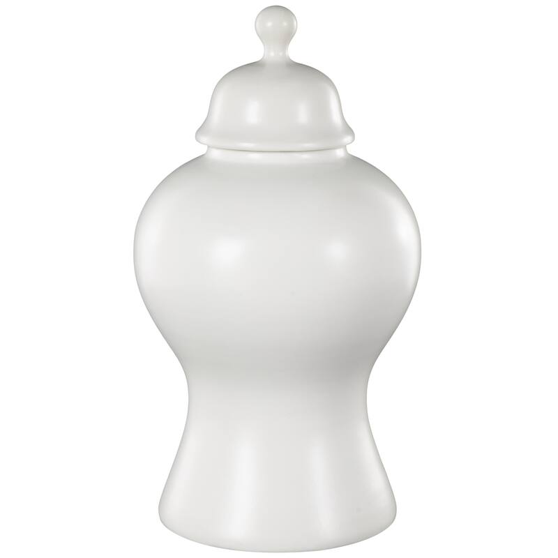 Ceramic Rounded Hourglass Decorative Jars with Lid and Ball Knob - White or Black - Roche River Decor - White