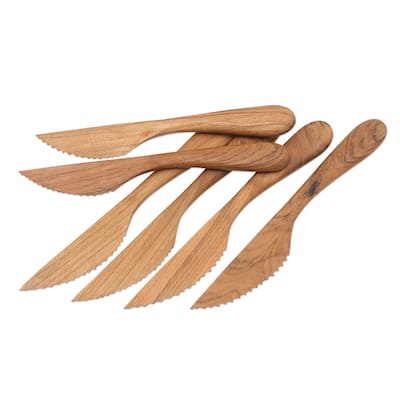 NOVICA Handmade Sharp Set Teak Wood Dinner Knives (Set Of 6)
