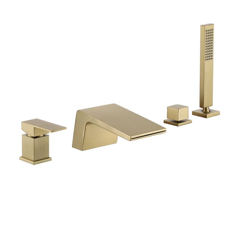 CASAINC Single-Handle Tub Mount Roman Tub Faucet with Hand Shower in Brushed Gold