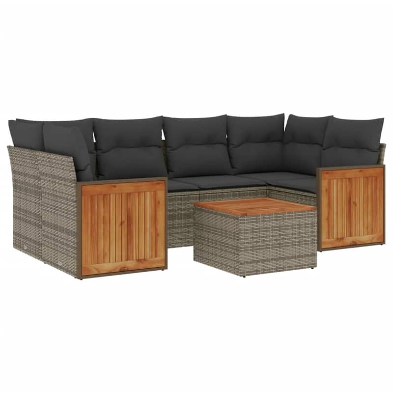 vidaXL Patio Sofa Set with Cushions Outdoor Furniture 7 Piece Poly Rattan