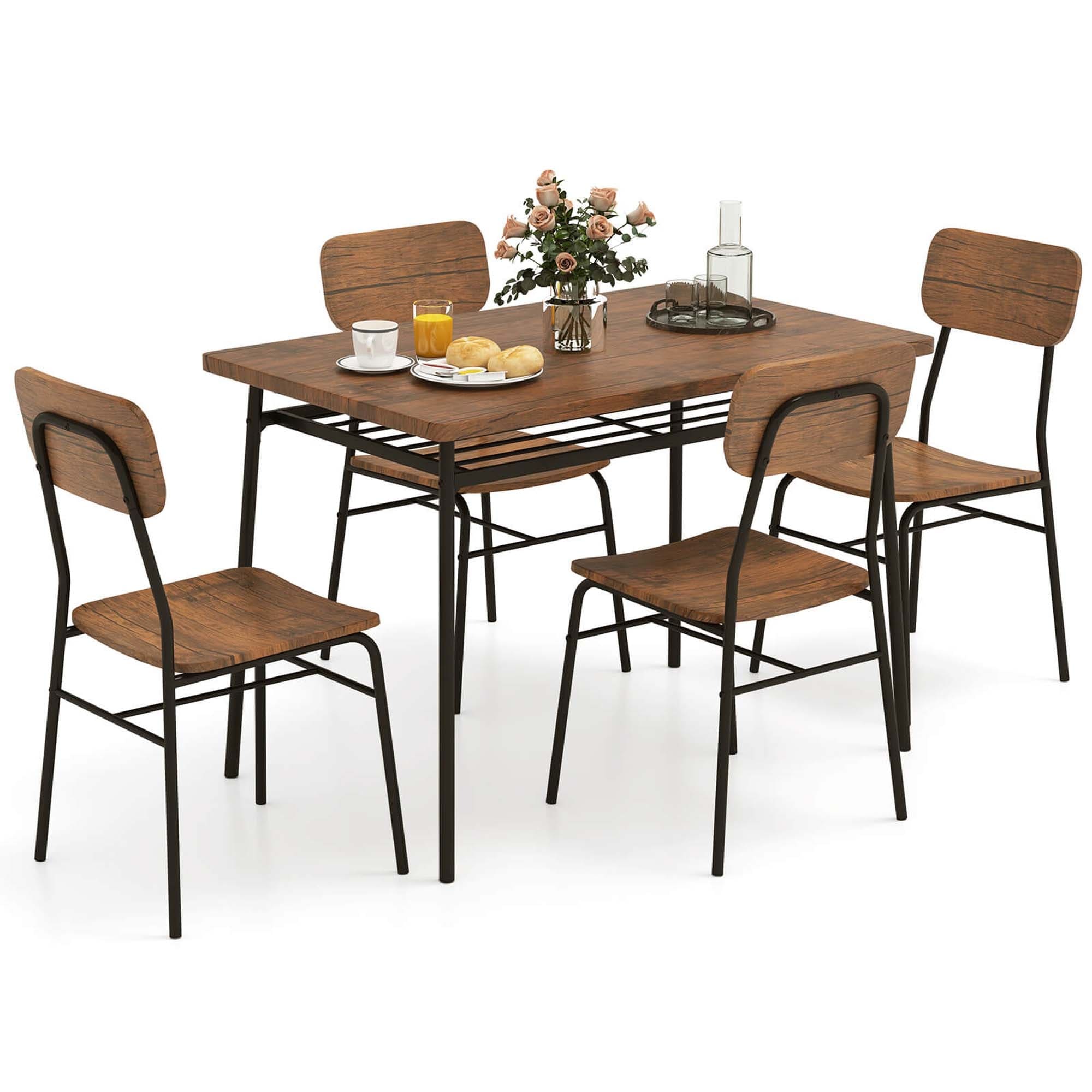 Costway 5 PCS Wood Square Kitchen Table & Chair Set with Metal Frame - See Details
